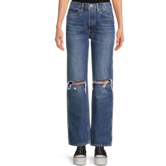 RE/DONE 90s High Rise Loose Fit Jeans 30 Distressed NWT Straight Leg Cotton Butt - Picture 1 of 9